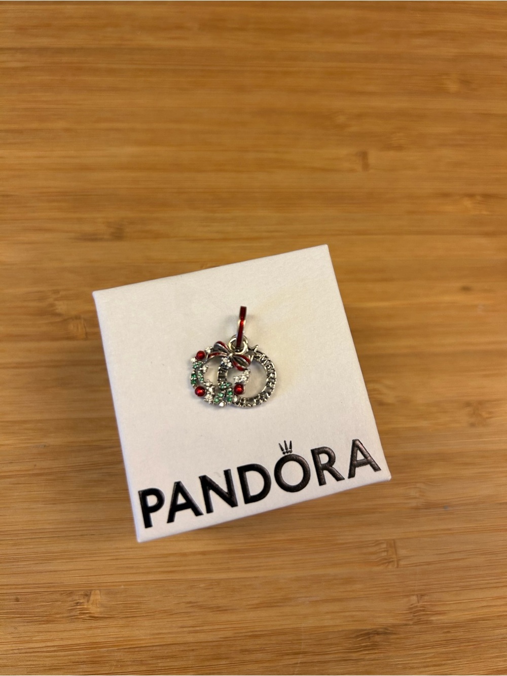 Pandora Silver Charm with Red and Green Accents